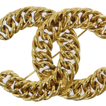CHANEL CC Logos Used Pin Brooch Gold Plated 1107 France Vintage