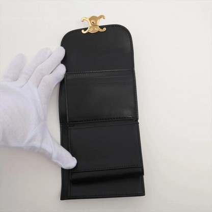 Celine Triomphe Small Flap Wallet Leather Compact Wallet Black