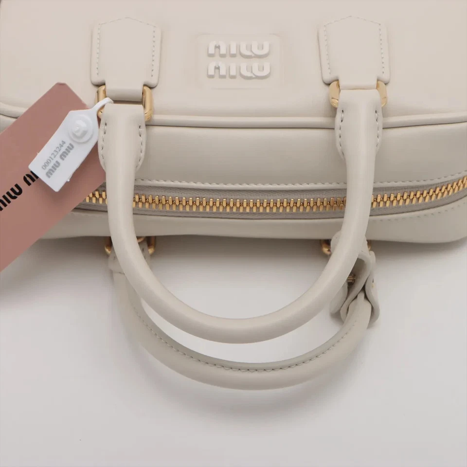 Miu Miu Arkady Leather 2 Way Handbag Beige