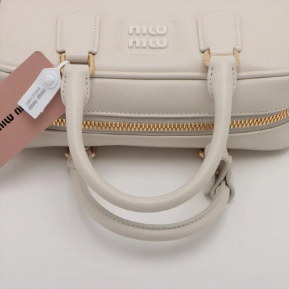 Miu Miu Arkady Leather 2 Way Handbag Beige