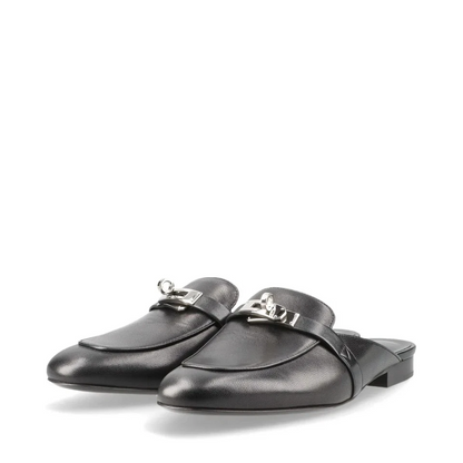 Hermès Oz Leather Mule 38 Ladies' Black Kelly Metal Fittings