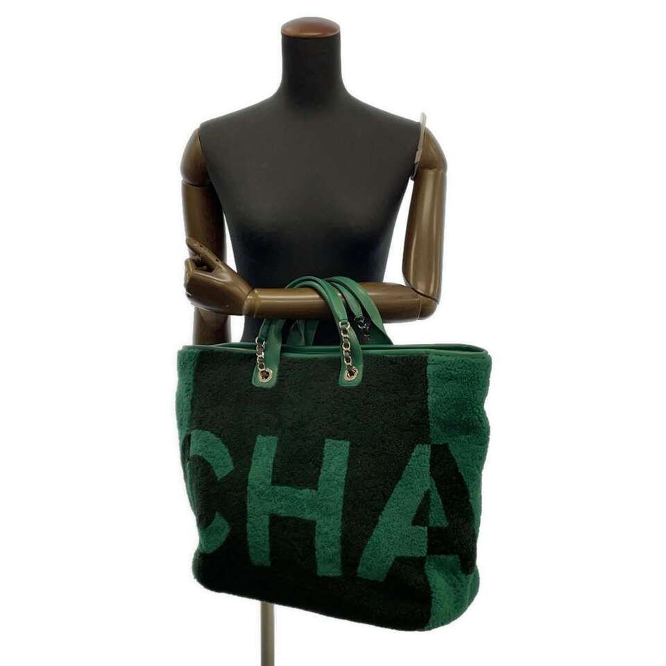 CHANEL Deauville 2WayTote Bag Mouton/Leather Green