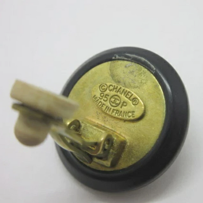 Chanel Vintage CC Logos Round Clip-On Earrings in Gold Tone & Black (95P)