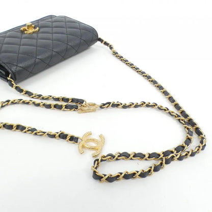 Authentic CHANEL Chain Wallet in Black Caviar Skin