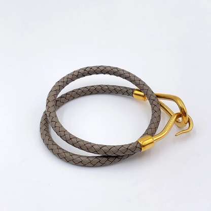 Hermès Double Jumbo SV Bracelet in Silver/Gray Braided Leather
