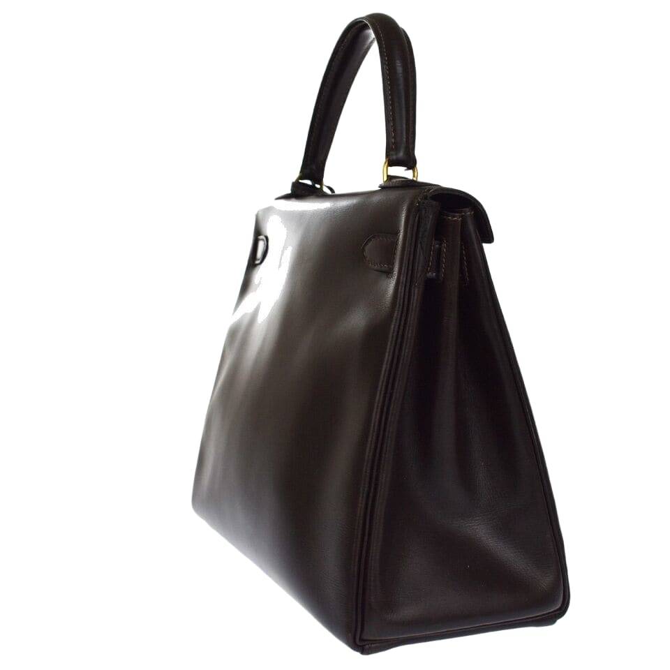 HERMES KELLY 28 HAND BAG ◯C CADENA BOX CALF LEATHER CAFE FRANCE VINTAGE boom2hanten