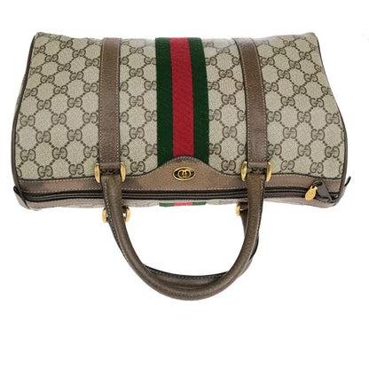 GUCCI Logo Sherry GG Pattern Travel Handbag – Brown PVC/Leather