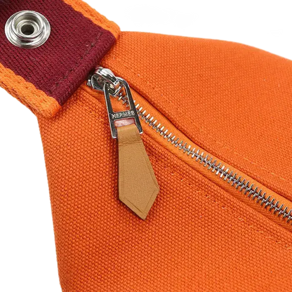 Auth HERMES Brid a Black PM Pouch In Canvas Orange Women