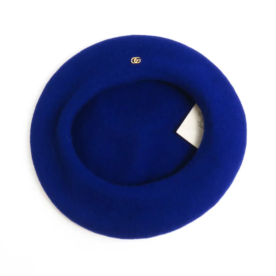 Auth GUCCI Beret Hat Blue Wool