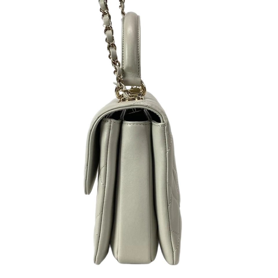 CHANEL 2-WAY Logo Plate Chain Shoulder Gold Hardware Light gray