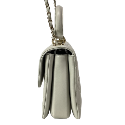 CHANEL 2-WAY Logo Plate Chain Shoulder Gold Hardware Light gray