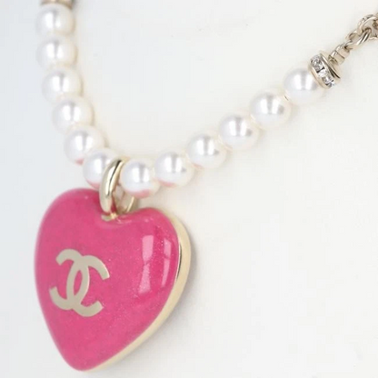 Chanel C23P Coco Mark Heart Necklace Reversible Rhinestone Metal