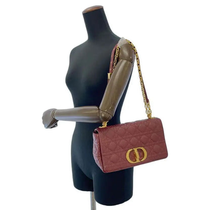 Dior Caro Canage Chain Shoulder Bag Size Medium Leather Bordeaux