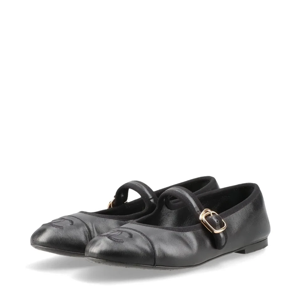 Chanel Coco Mark Matelasse 24S Leather Pumps 38 Ladies' Black Strap Mary