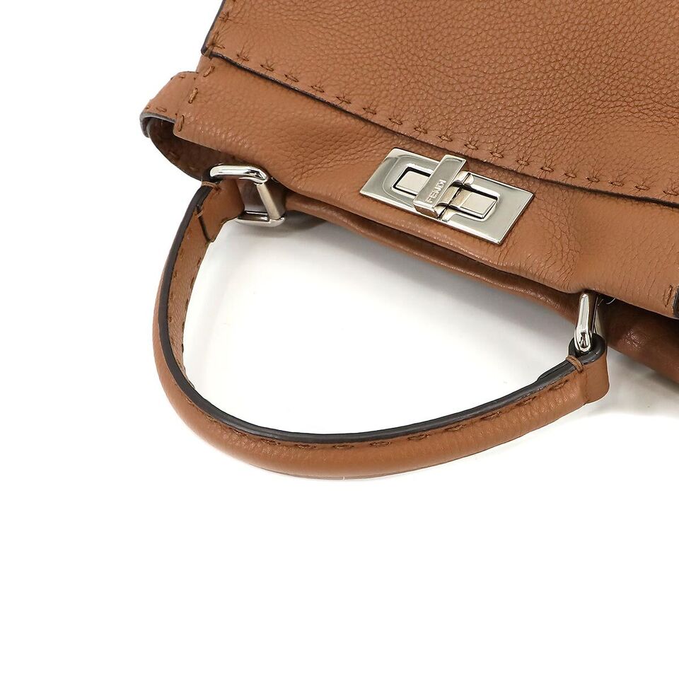 FENDI Selleria Peekaboo Regular 2way Hand Bag Leather Brown