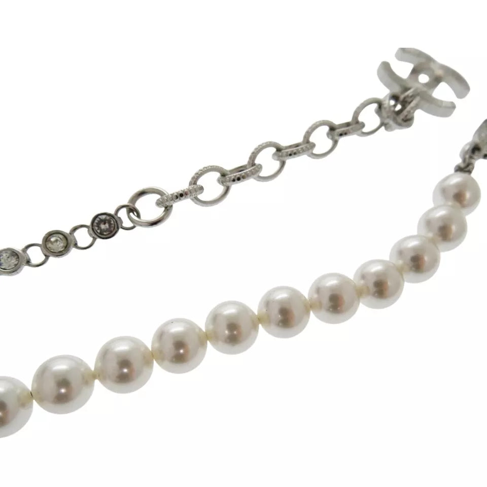 CHANEL Costume Pearl Crystal Choker Necklace – Silver