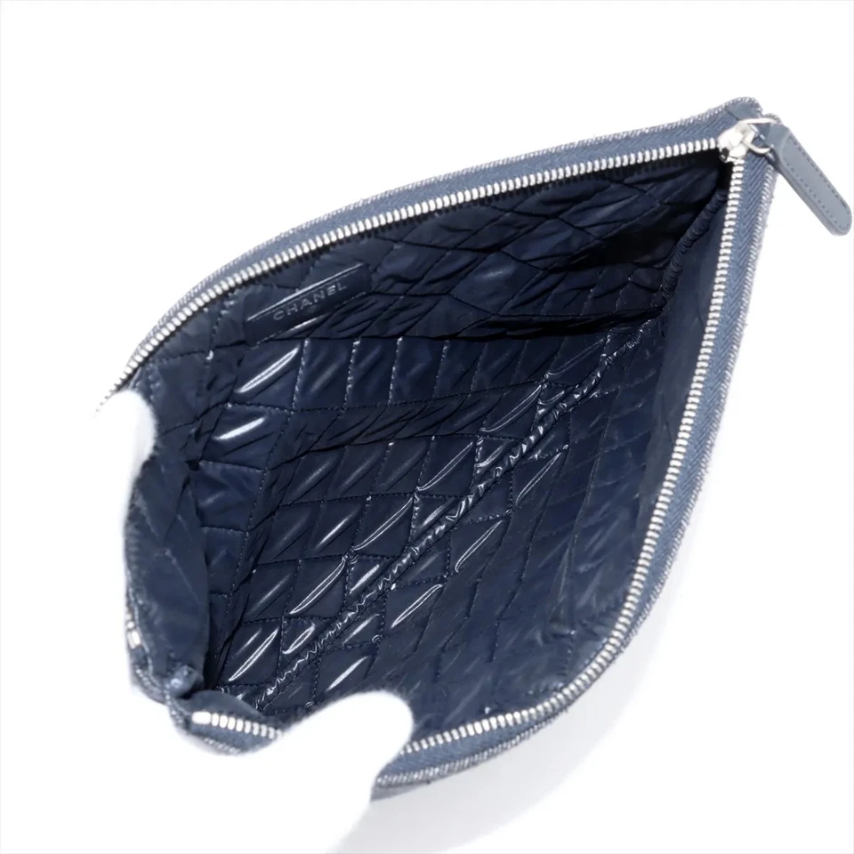 Chanel Deauville Denim Clutch Bag in Navy Blue