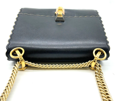 Fendi Black Calf Leather Monstera Shoulder Bag