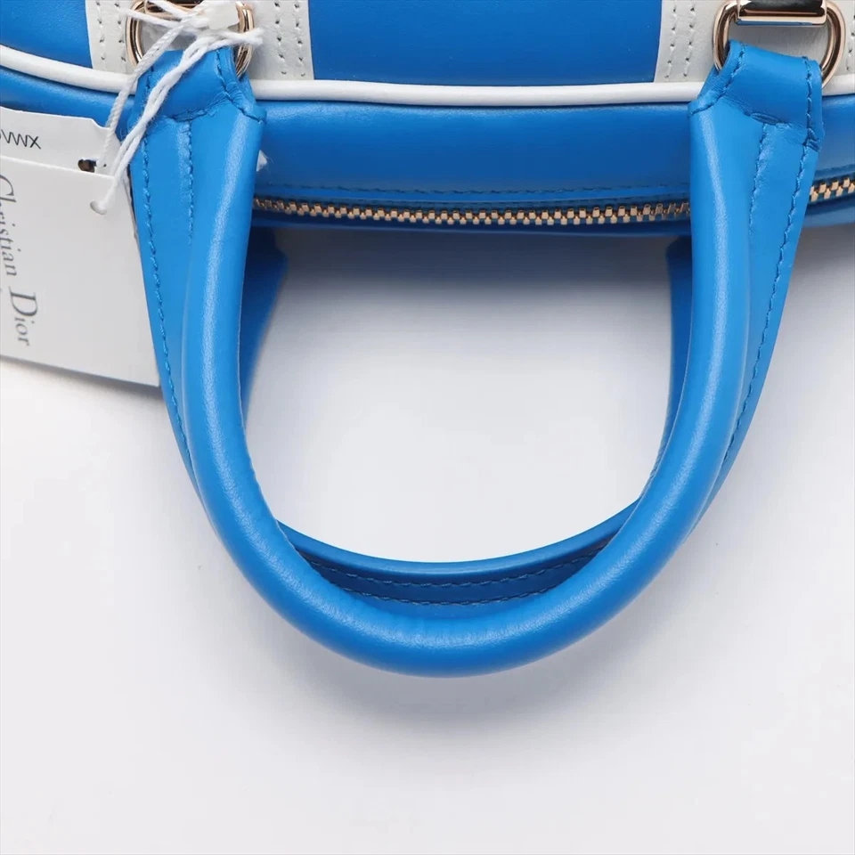 Christian Dior Vaib Bowling Bag Leather 2 Way Handbag Blue