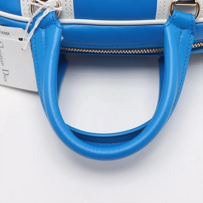 Christian Dior Vaib Bowling Bag Leather 2 Way Handbag Blue
