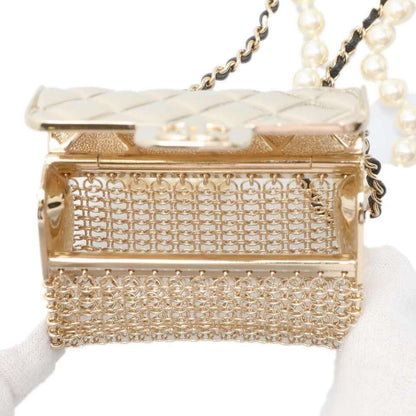 CHANEL Matelasse Bag Motif Long Pearl/Chain Necklace Metal Champagne Gold