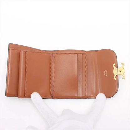 Celine Triomphe Small Flap Wallet PVC x Leather Compact Wallet Brown