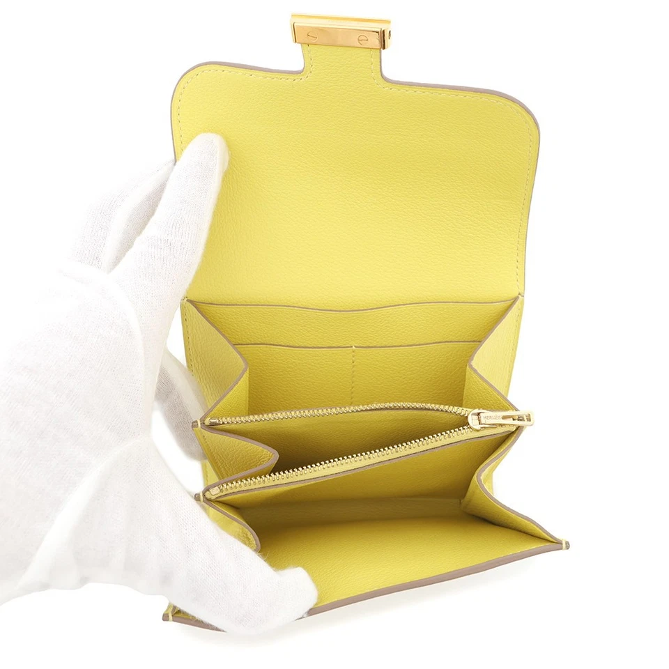 HERMES Constance Compact Evercolor Lime Wallet