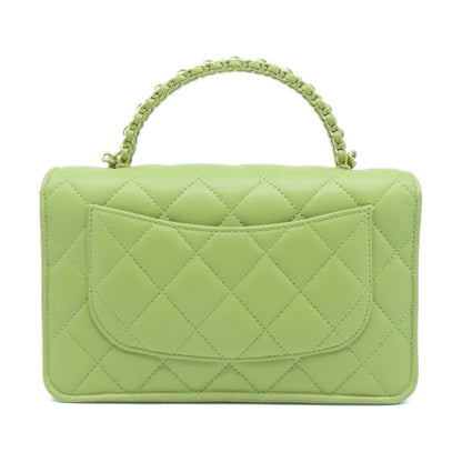 CHANEL Quilted CC GHW Chain Shoulder 2 Way Bag Lambskin Leather Green