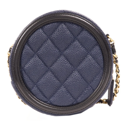 Chanel CC Filigree Round Chain Shoulder Bag in Navy & Black Calfskin (GHW)