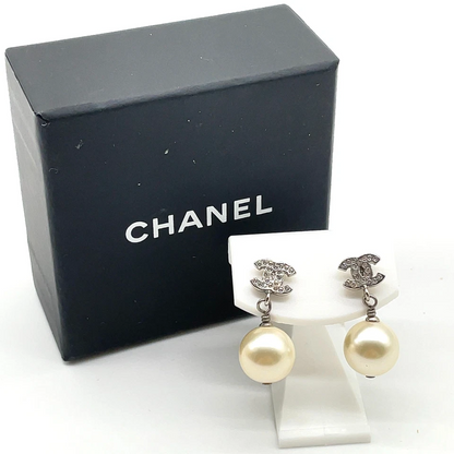 Chanel Coco Mark Swing Pearl & Rhinestone Earrings
