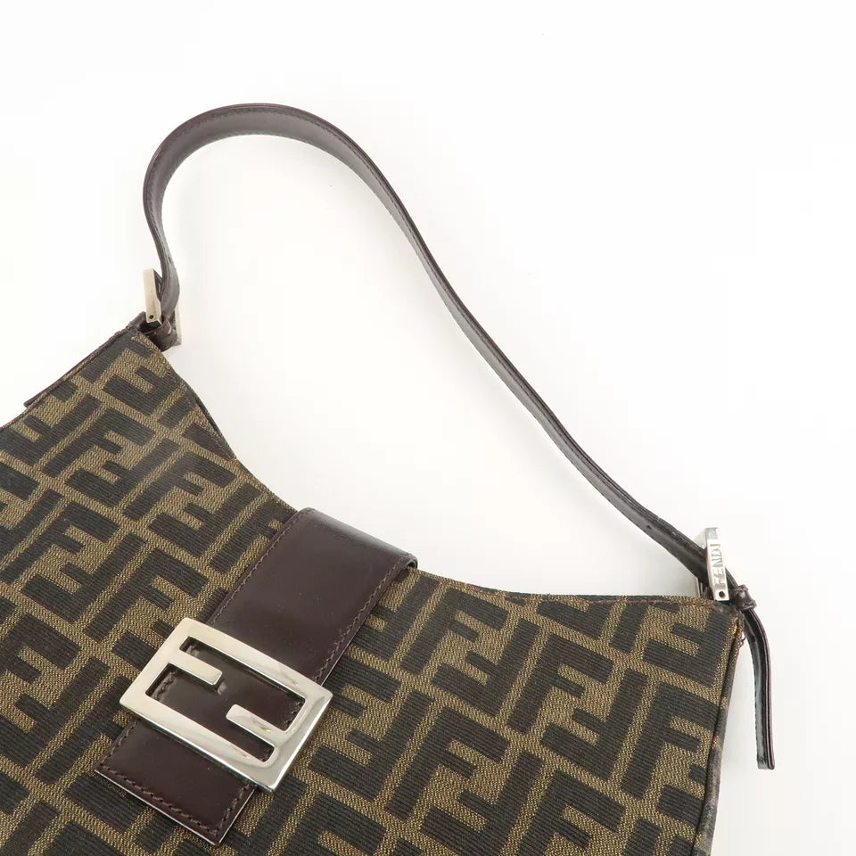 FENDI Zucca Canvas Leather One Shoulder Bag