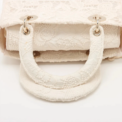 Christian Dior Lady Dee Light Medium Racing 2 Way Handbag White