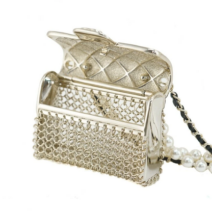 Chanel Matelasse Bag Necklace Faux Pearl Coco Mark Lambskin