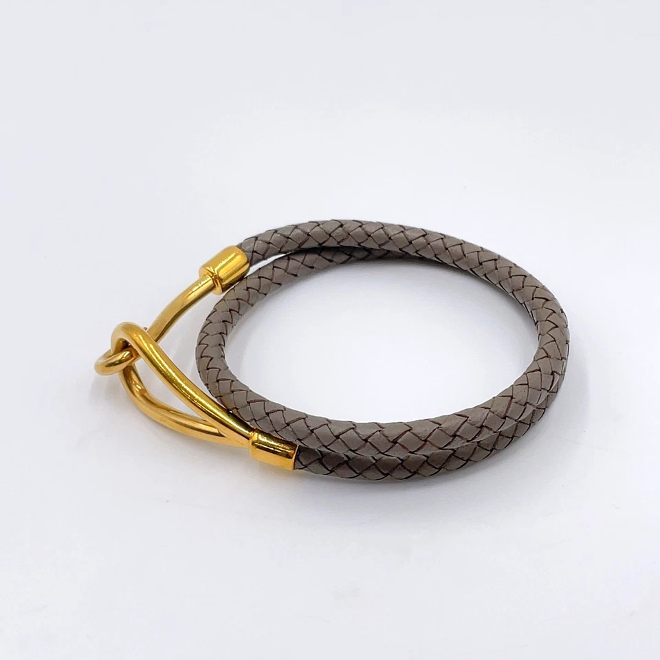 Hermès Double Jumbo SV Bracelet in Silver/Gray Braided Leather
