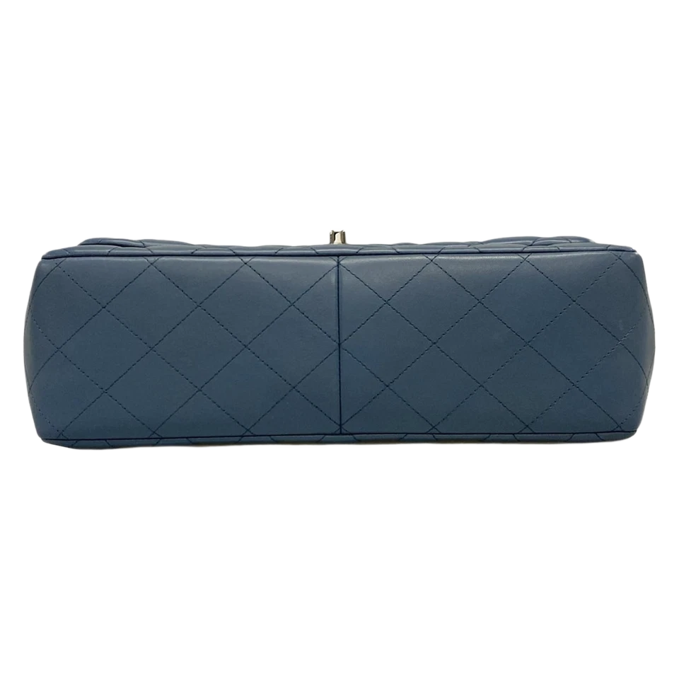 CHANEL Large Matelasse Blue Lambskin Shoulder Bag