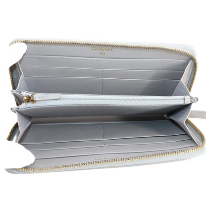 Chanel 19 Zipped Around Long Wallet in Grey Leather