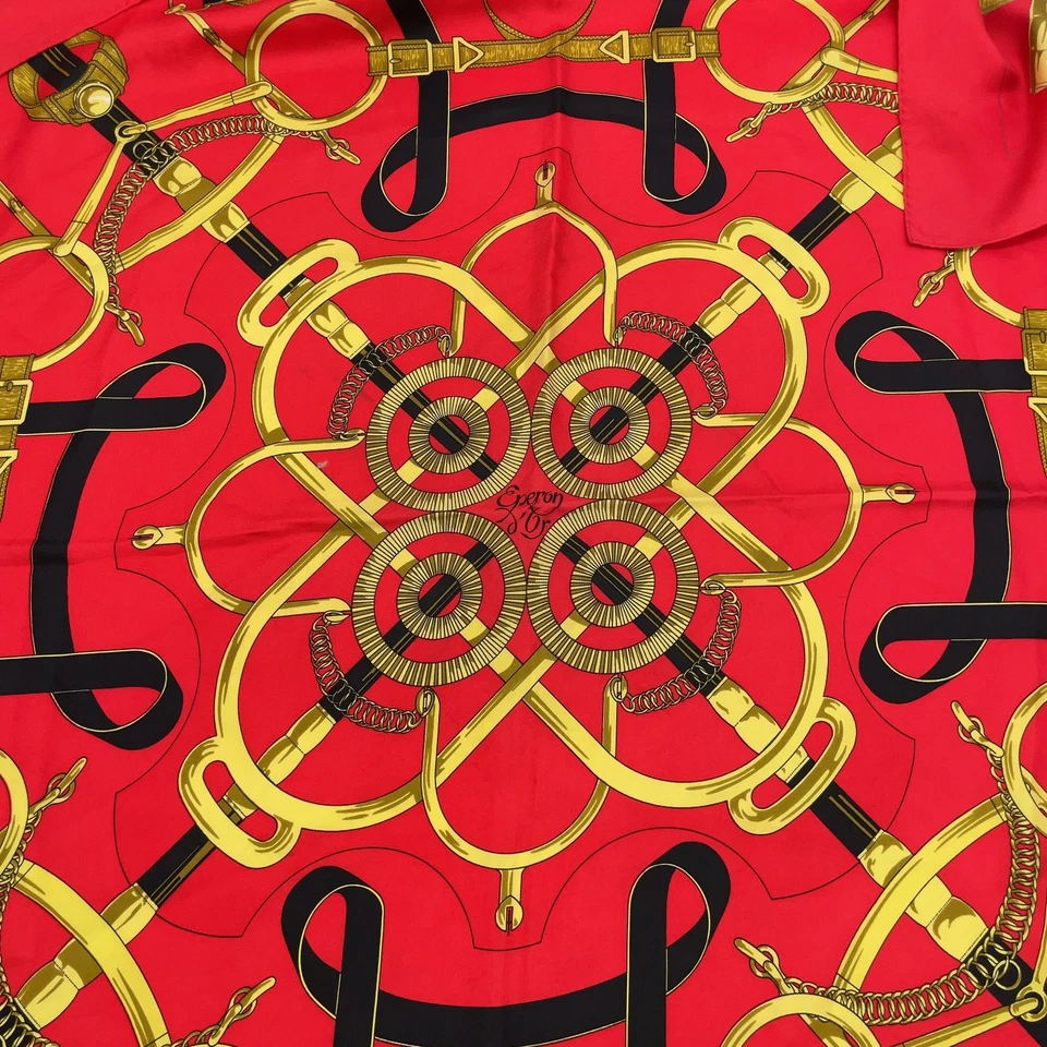 Hermes Carré 90 Eperon d'or Golden Spur Multicolor Silk Scarf