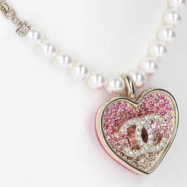 Chanel C23P Coco Mark Heart Necklace Reversible Rhinestone Metal
