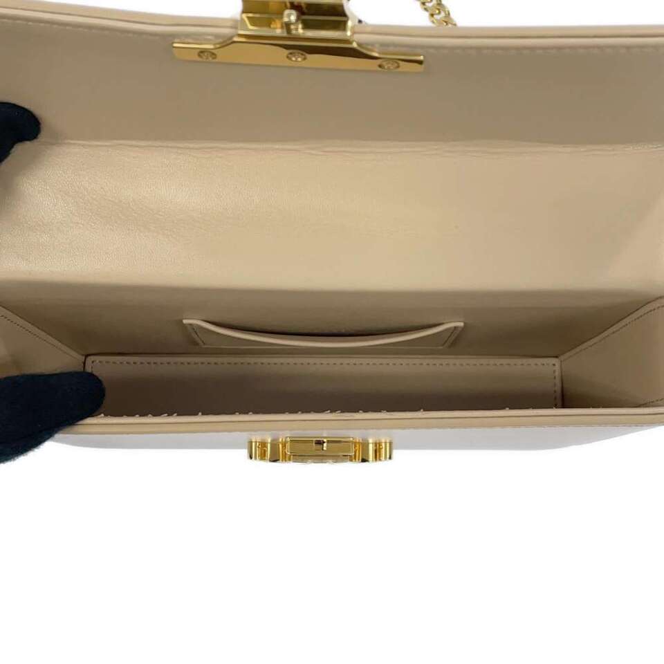 CELINE Chain Shoulder Bag Leather Beige