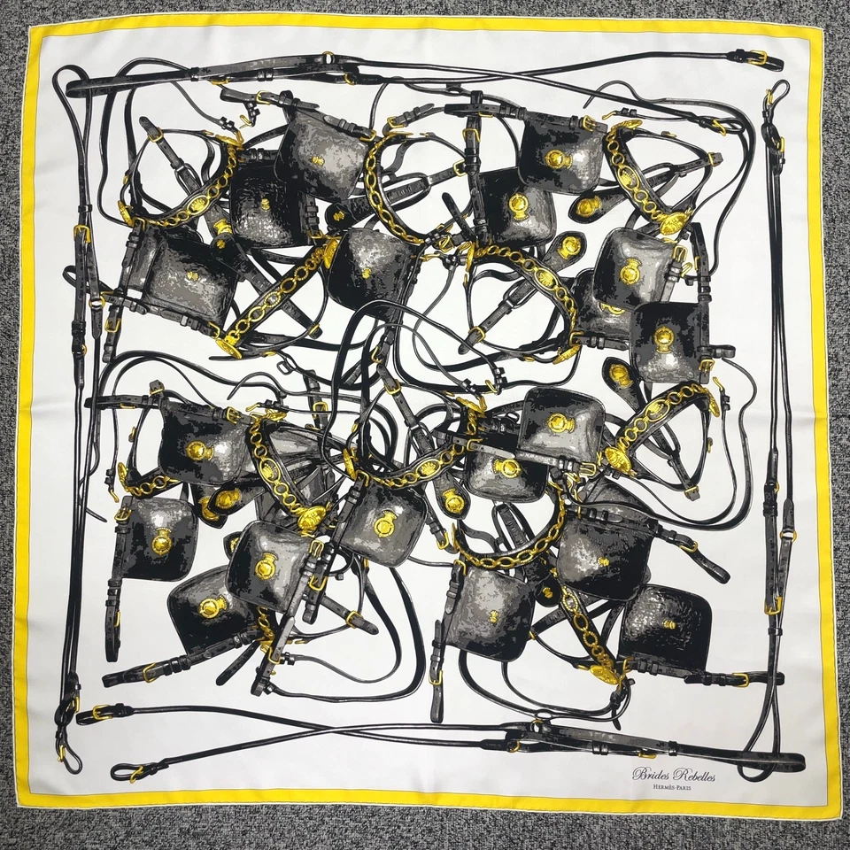 Hermès Carré 90 Brides Rebelles Scarf in Grey x Multicolor Silk