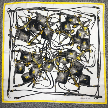 Hermès Carré 90 Brides Rebelles Scarf in Grey x Multicolor Silk