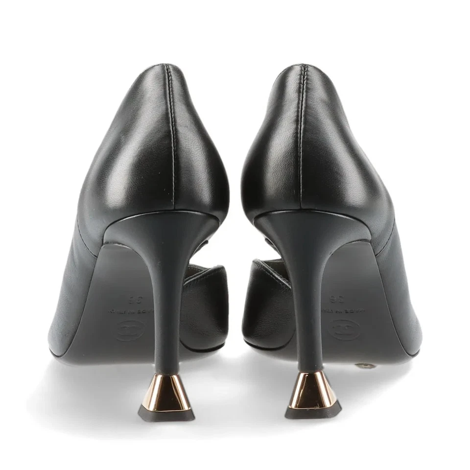 Chanel Coco Mark Leather Pumps 36 Ladies' Black×Gold