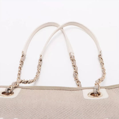 Auth Chanel Tote Bag In Beige Canvas & Leather