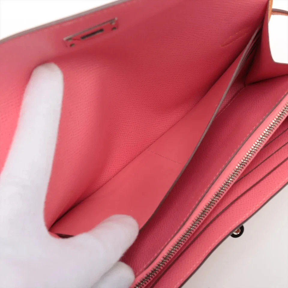 Hermès Kelly Wallet Veau Epsom Wallet Orange x Pink Silver Metal D Stamp