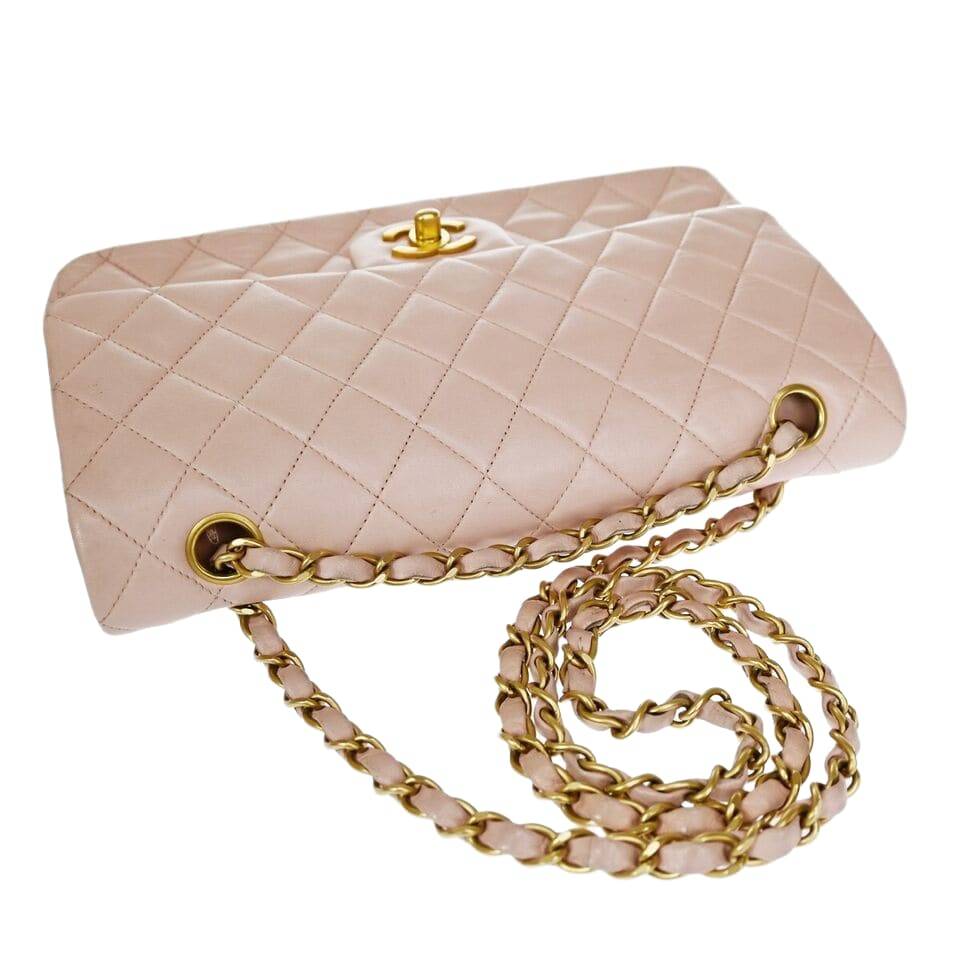 CHANEL Matelasse 25 Double Flap Chain Shoulder Bag Leather Pink