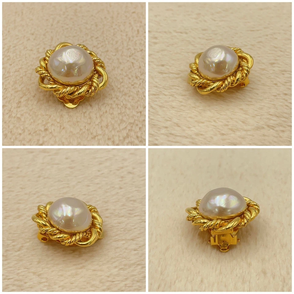 Chanel Coco Faux Pearl Gold-Tone Earrings (2187 Engraved)