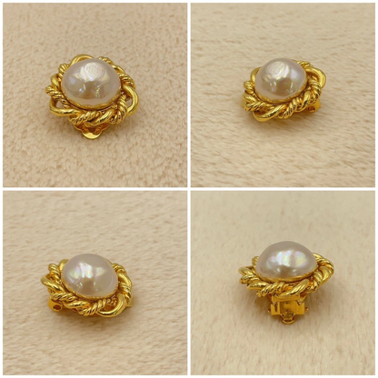 Chanel Coco Faux Pearl Gold-Tone Earrings (2187 Engraved)