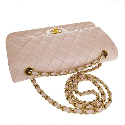 CHANEL Matelasse 25 Double Flap Chain Shoulder Bag Leather Pink