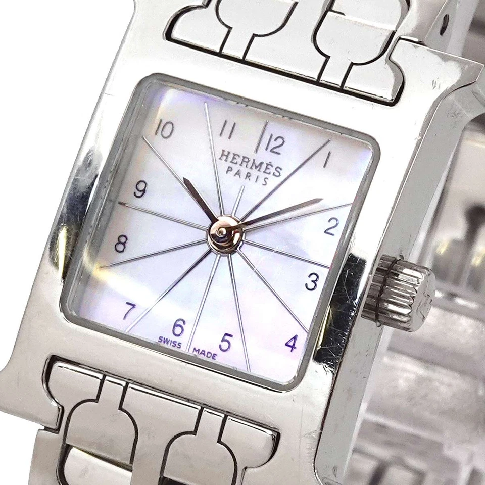 Hermès H Watch Mini HH1.110 in Stainless Steel with White Mother-of-Pearl Dial