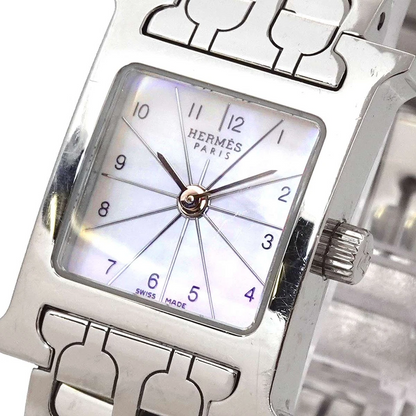 Hermès H Watch Mini HH1.110 in Stainless Steel with White Mother-of-Pearl Dial